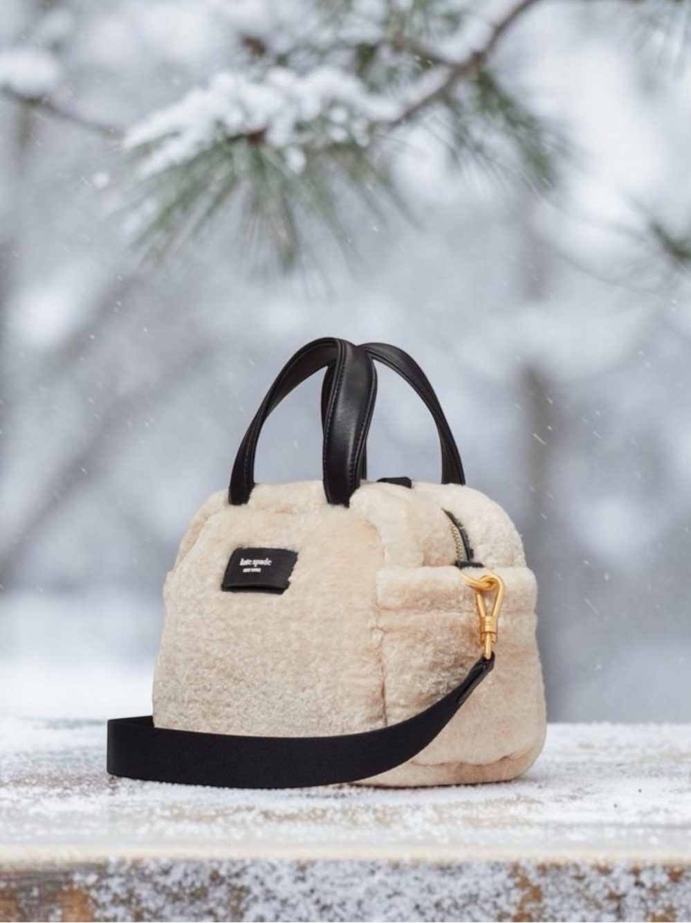 Kate Spade Après Ski Shearling Mini Satchel Cream NWT Crossbody